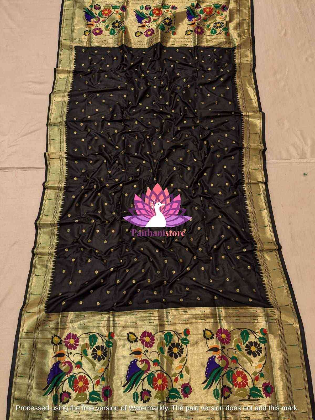 Black Muniya Border Paithani Dupatta - Paithanistore