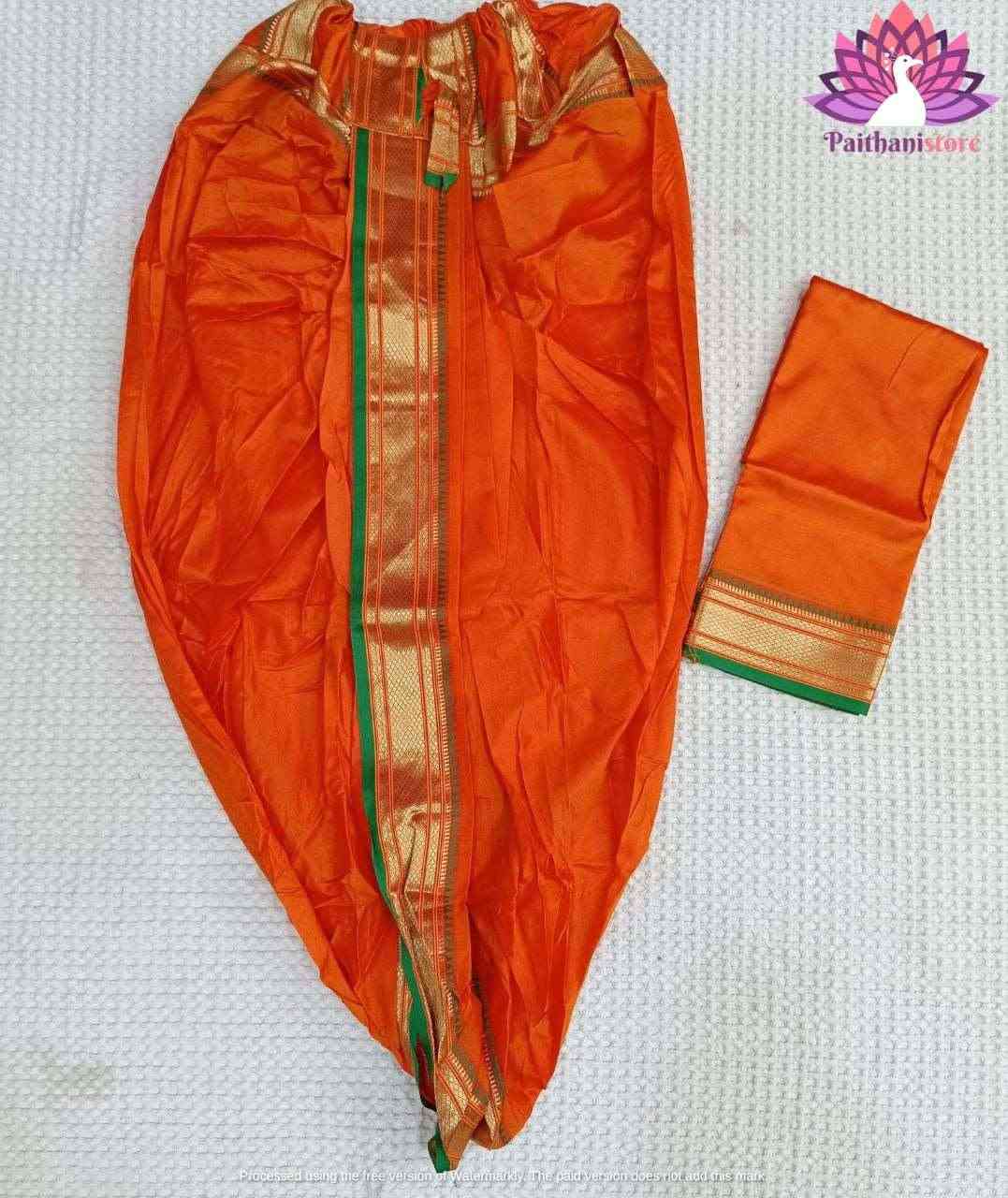 Dhotis - Buy Traditional Orange Yellow Men's Dhoti - Paithanistore