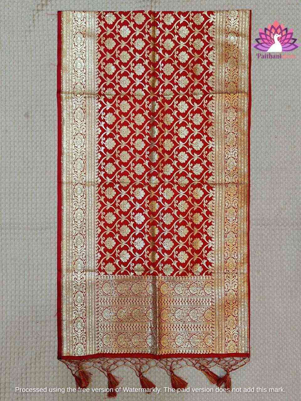 Stunning Red Bridal Designer Shela For Wedding - Paithanistore