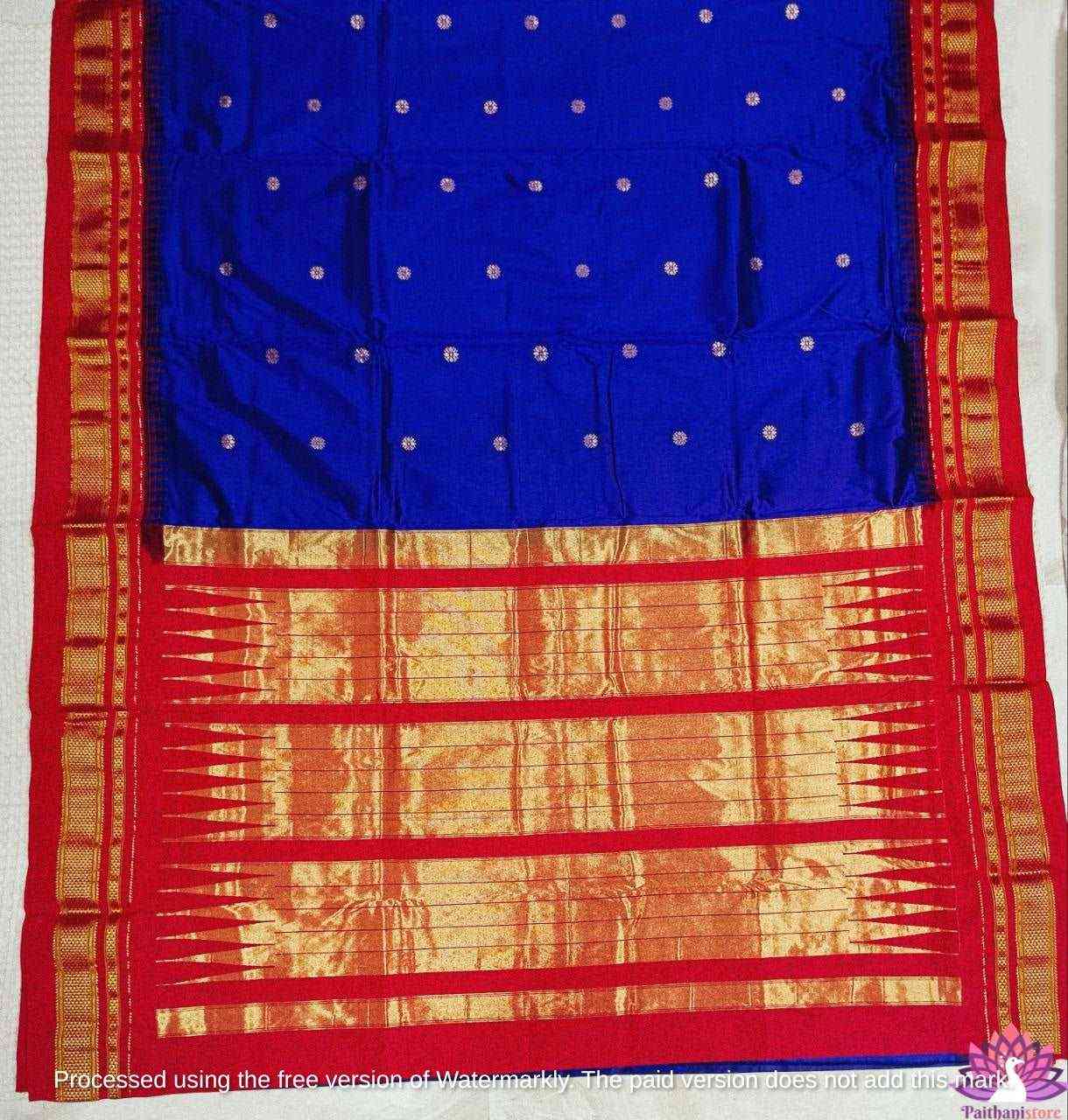 Blue Pure Silk Irkal Paithani Saree - Paithanistore