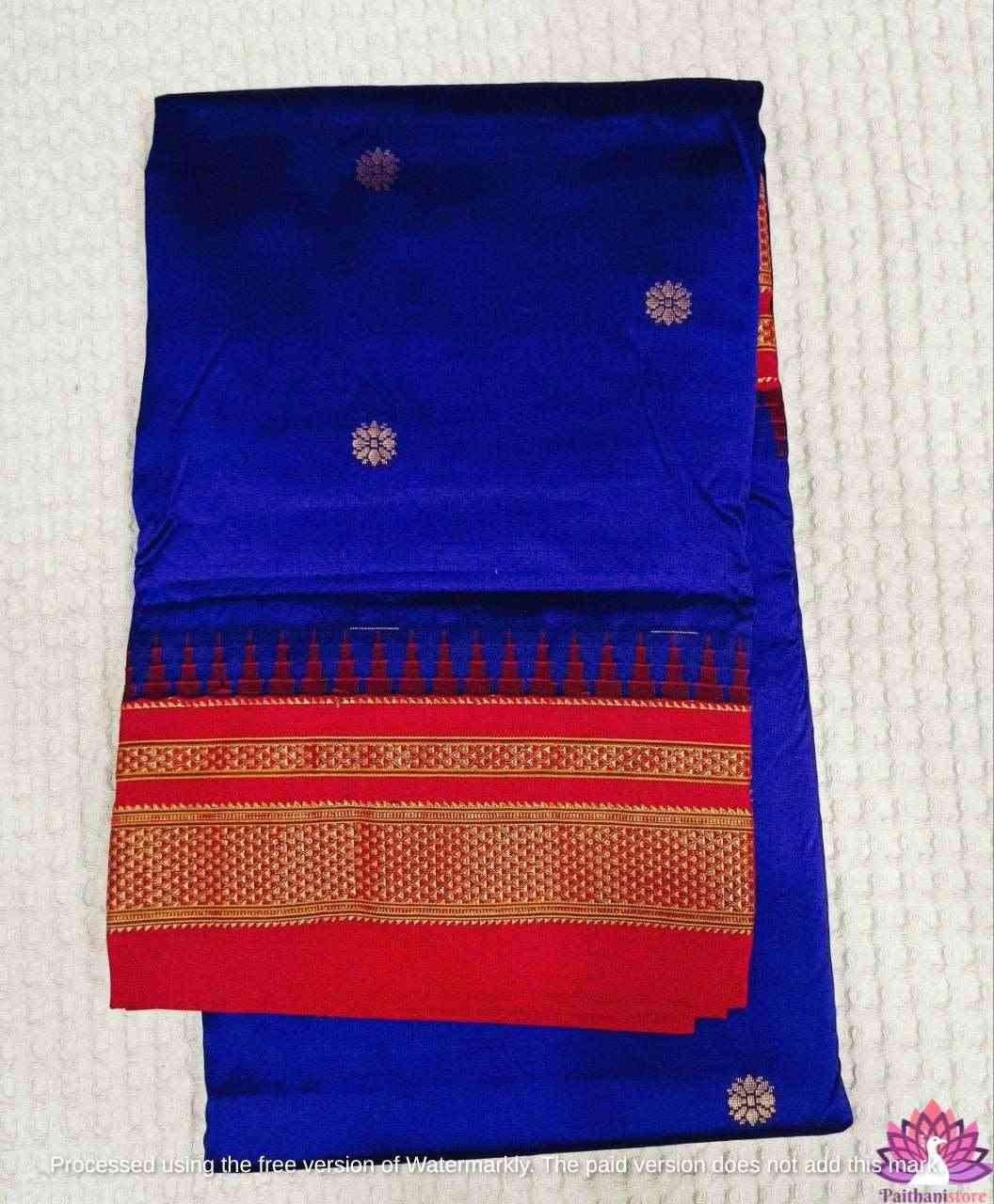 Blue Pure Silk Irkal Paithani Saree - Paithanistore