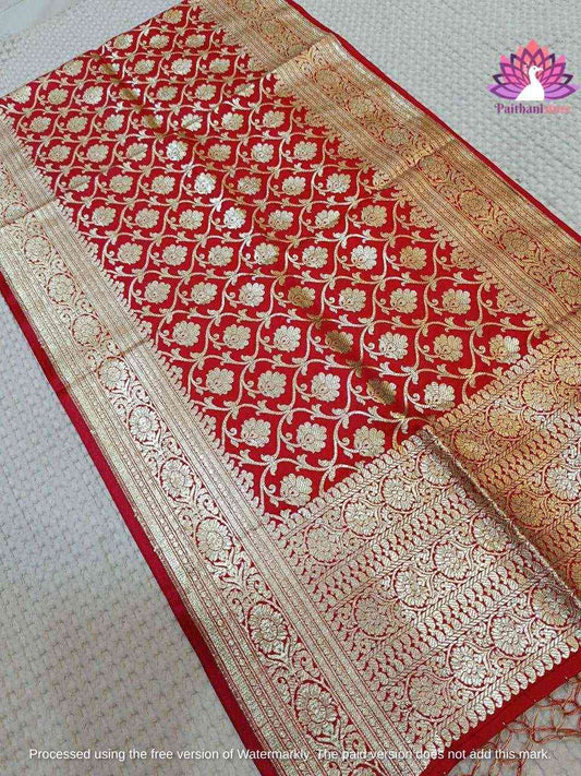 Stunning Red Bridal Designer Shela For Wedding - Paithanistore