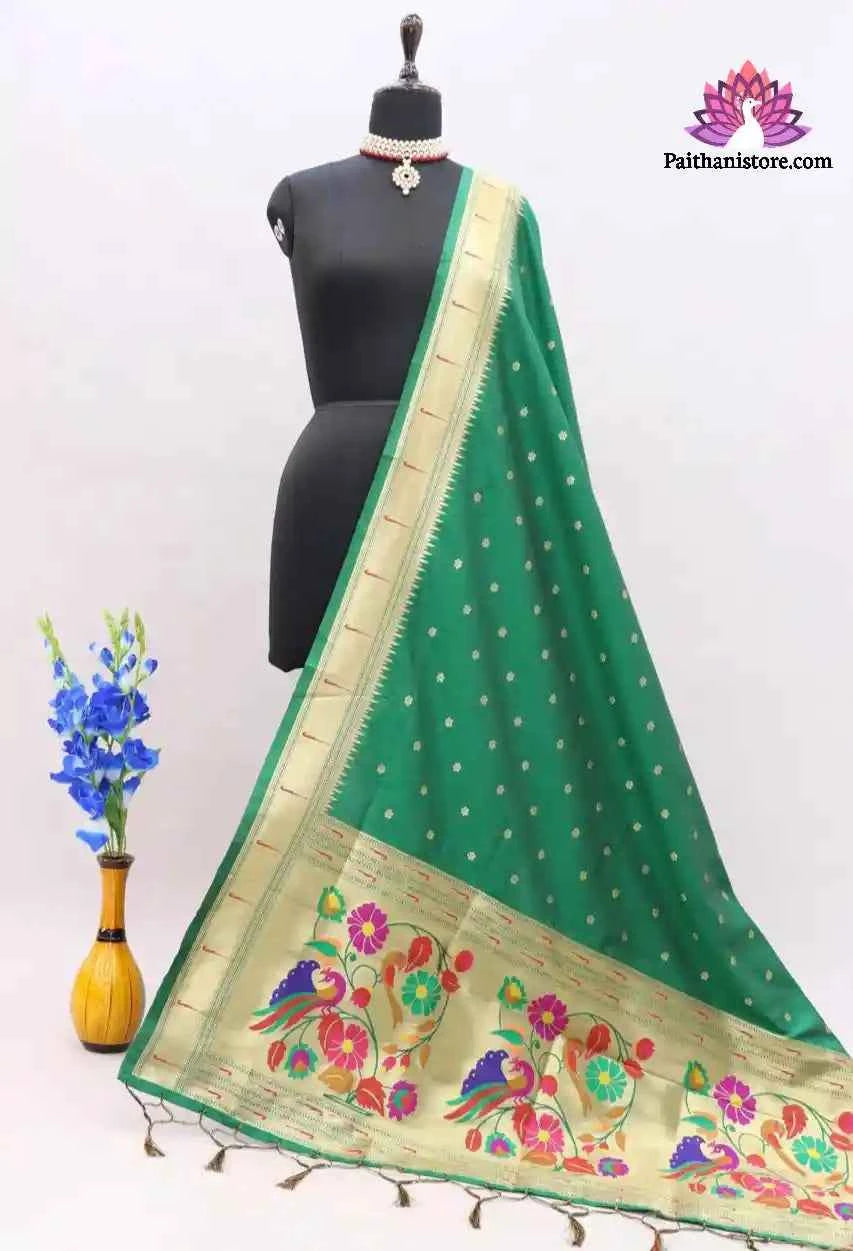 Green Muniya Border Paithani Dupatta