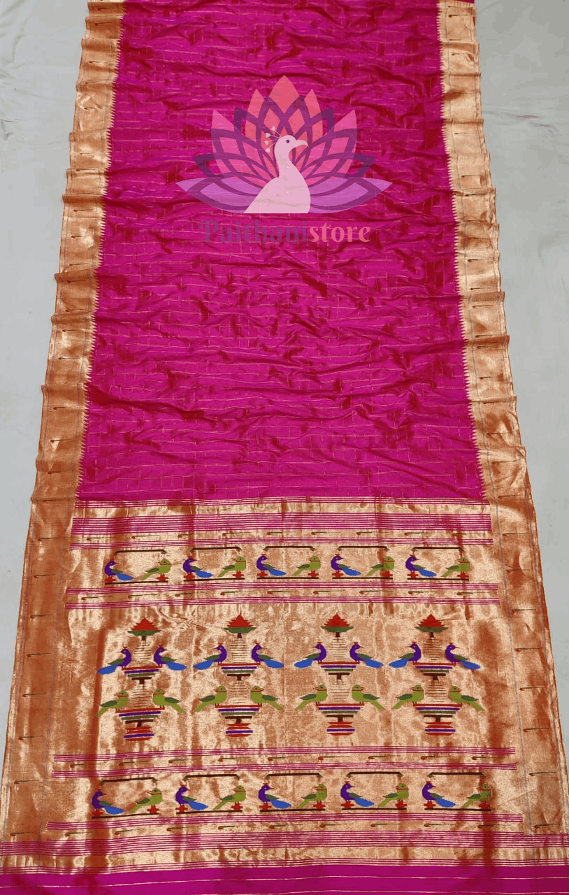 Pink Paithani Silk Handloom Paithani Saree with Single Muniya Border Saree