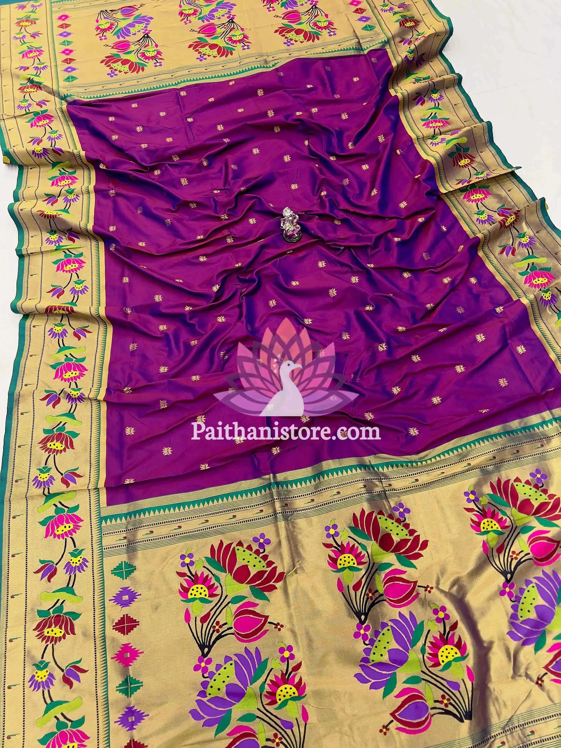 Designer Banarsi Silk Paithani Dupatta with Lotus Brocade (2.5 Mts)