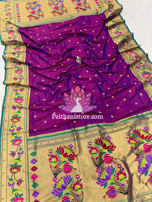 Designer Banarsi Silk Paithani Dupatta with Lotus Brocade (2.5 Mts)