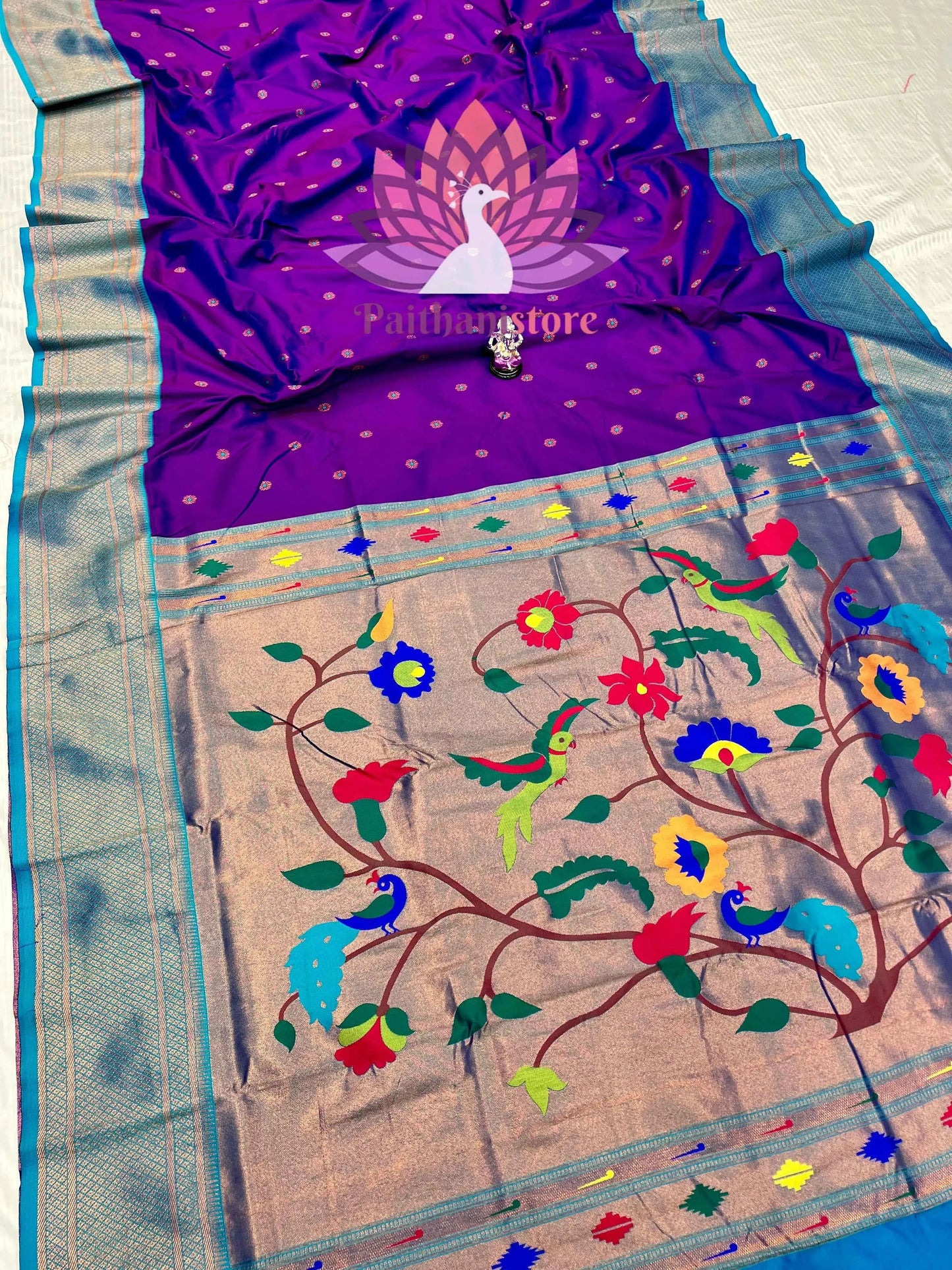 Luxurious Kadiyal Paithani Saree with Parrot Pallu and All-Over Meena Butti