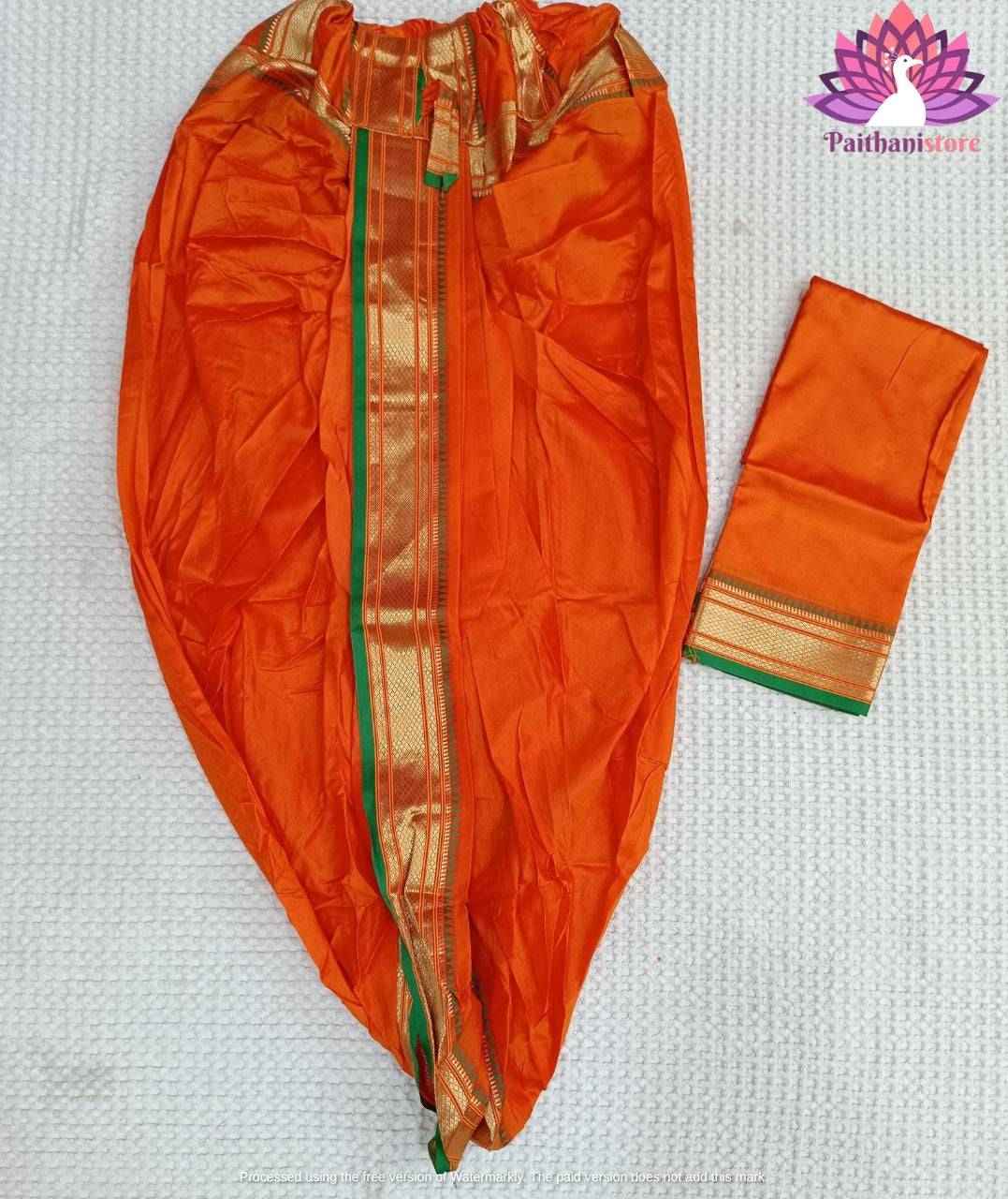 Orange Men's Dhoti For Wedding