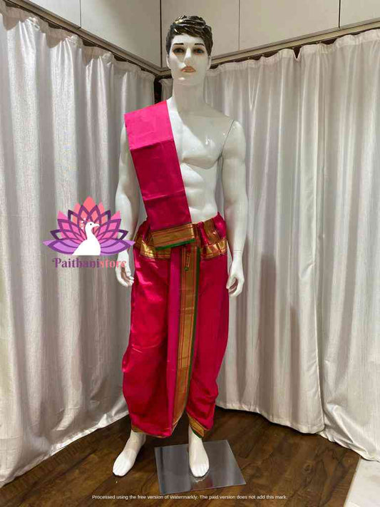 Ready to Wear Pink Wedding Dhoti For Men - Paithanistore