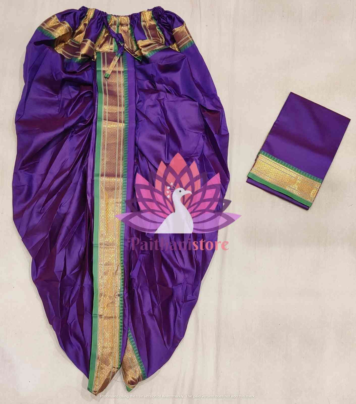 Ready to Wear Plain Silk Purple Dhoti For Men - Paithanistore