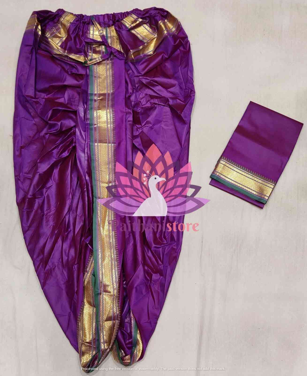 Ready to Wear Plain Silk Purple Dhoti For Men - Paithanistore