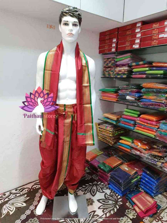 Dhotis - Buy Traditional Red Men's Dhoti - Paithanistore