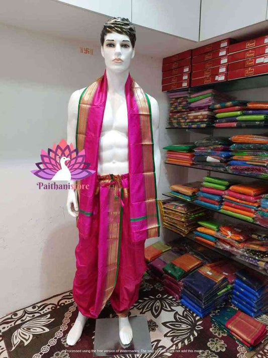 Dhotis - Buy Traditional Pink Men's Dhoti - Paithanistore