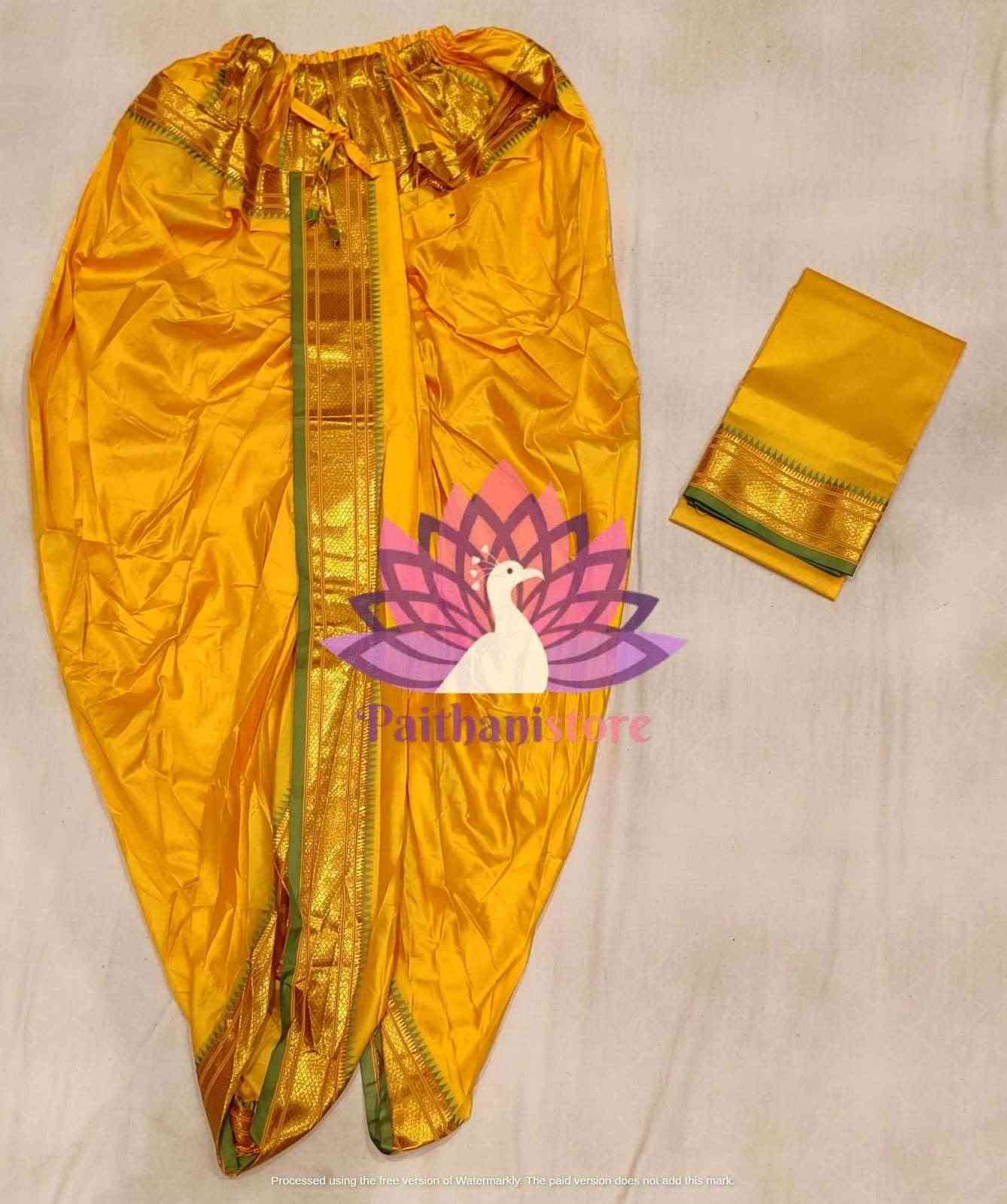 Ready to Wear Plain Silk Yellow Dhoti For Men - Paithanistore