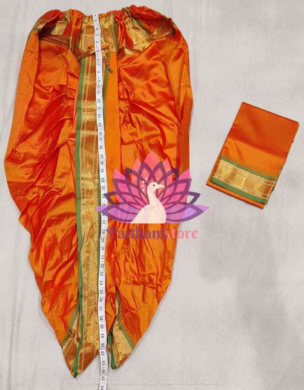 Ready to Wear Plain Silk Orange Dhoti For Men Paithanistore