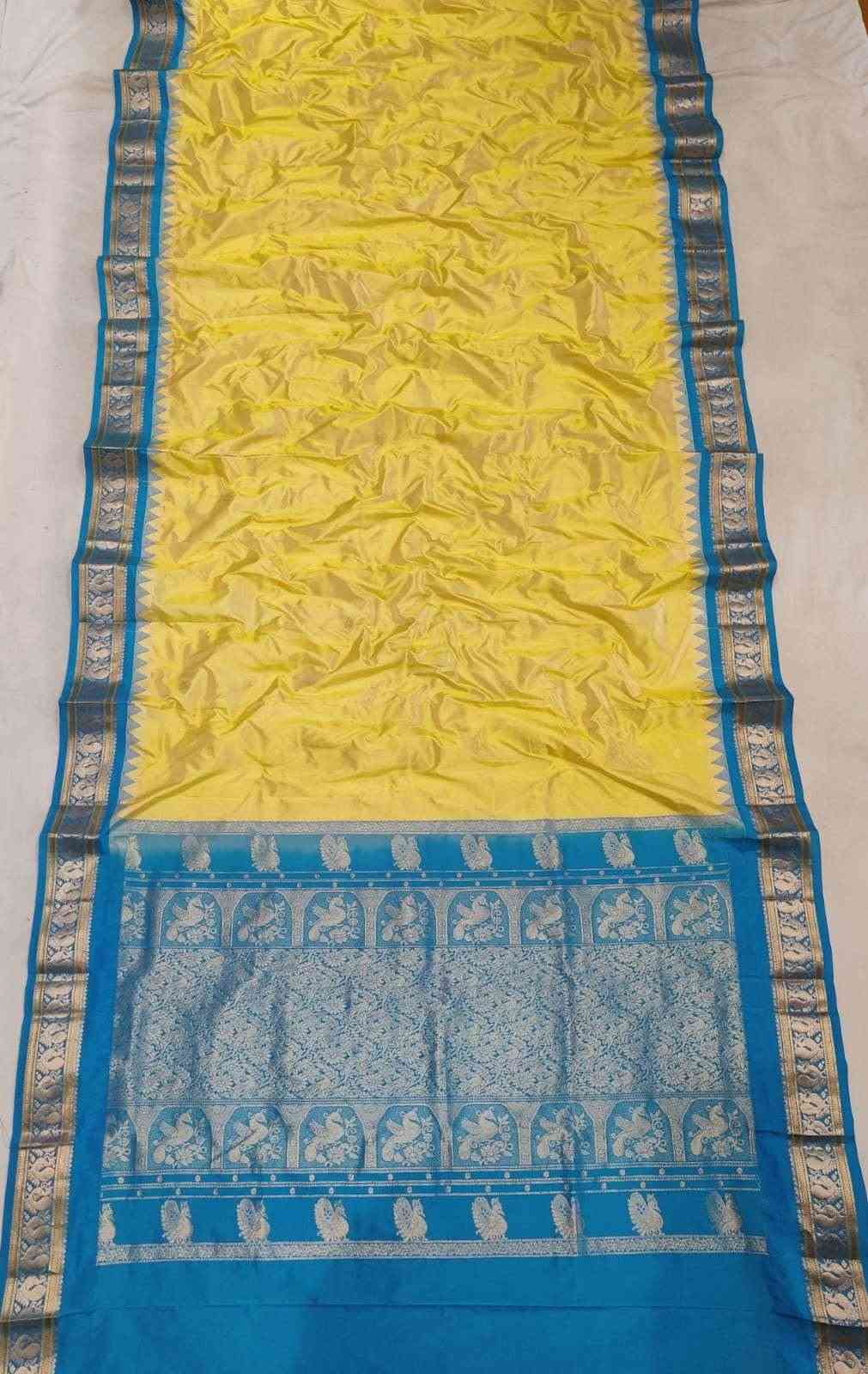 Yellow Pure Silk Gadwal Paithani - Paithanistore