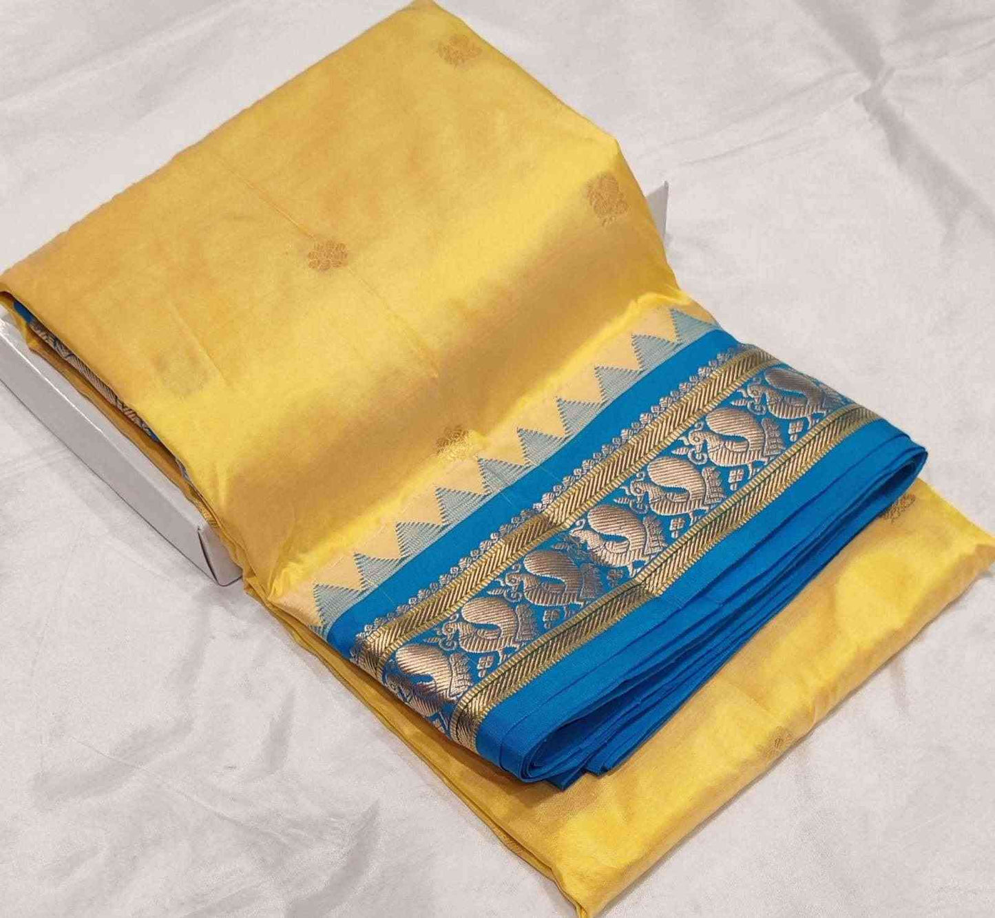 Yellow Pure Silk Gadwal Paithani - Paithanistore