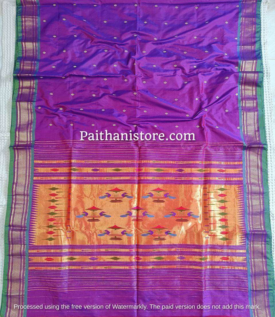 Purple Pure Silk Handloom Double Pallu Paithani Saree