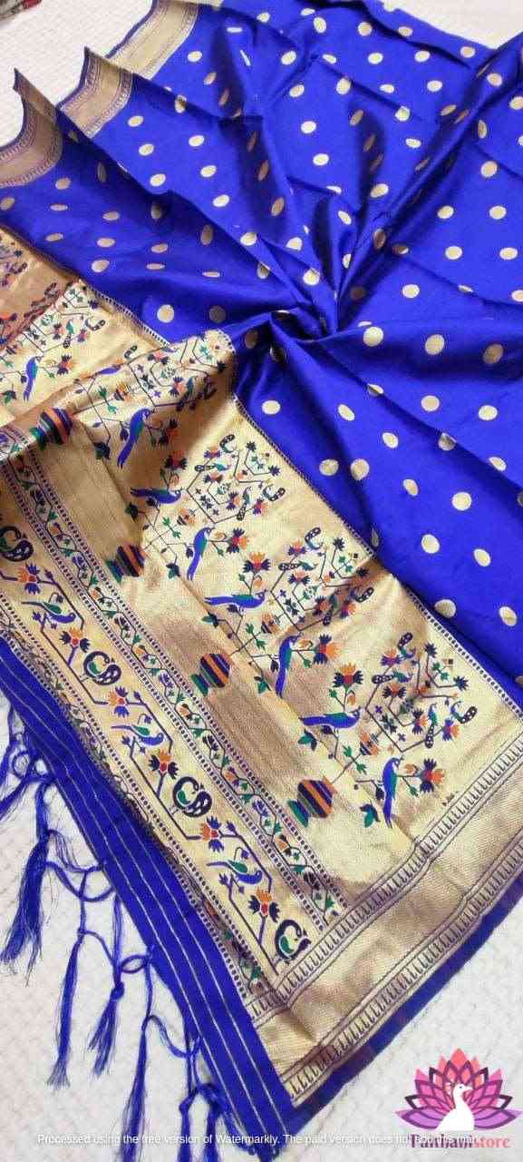 Blue Wedding Paithani Dupatta - Paithanistore
