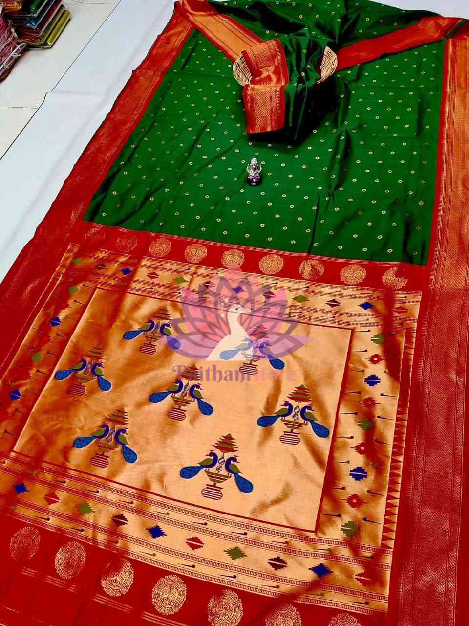 Elegant Traditional Nauvari Paithani Saree with Meena Butti - Soft Tana Silk 9 Yard Saree - Paithanistore