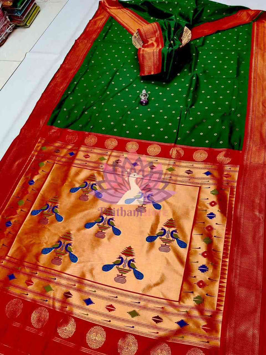 Elegant Traditional Nauvari Paithani Saree with Meena Butti - Soft Tana Silk 9 Yard Saree - Paithanistore