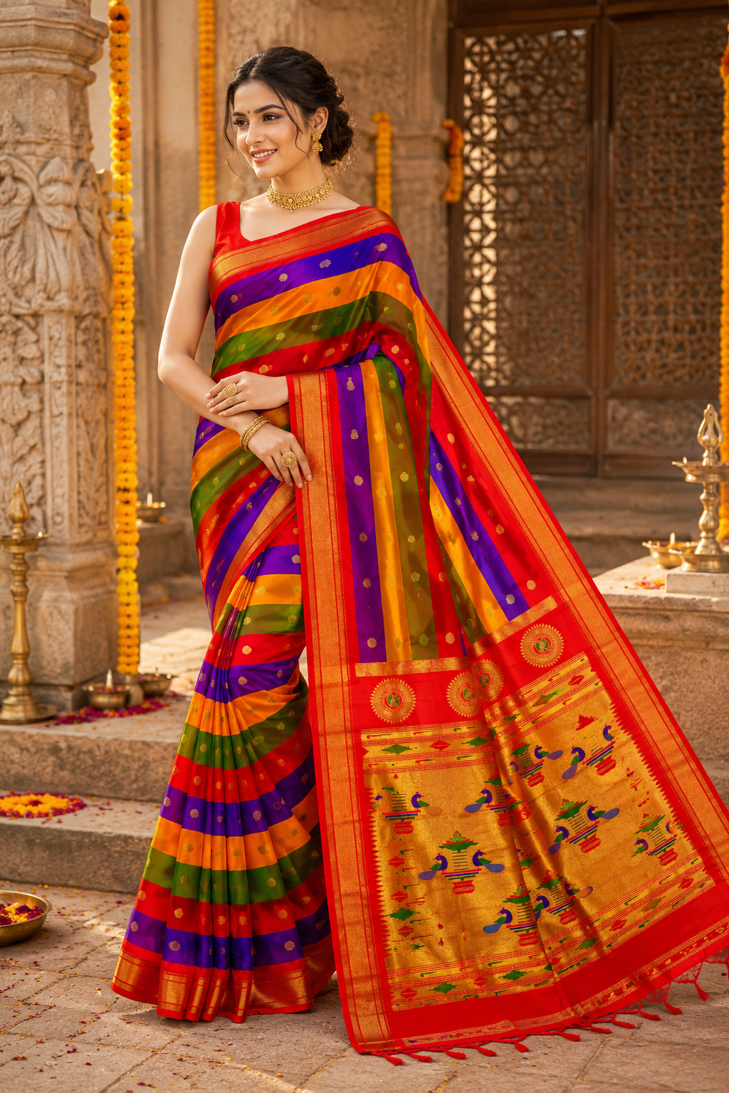 Indradhanush Kadiyal Paithani Saree
