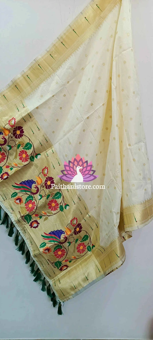 White Muniya Border Paithani Dupatta