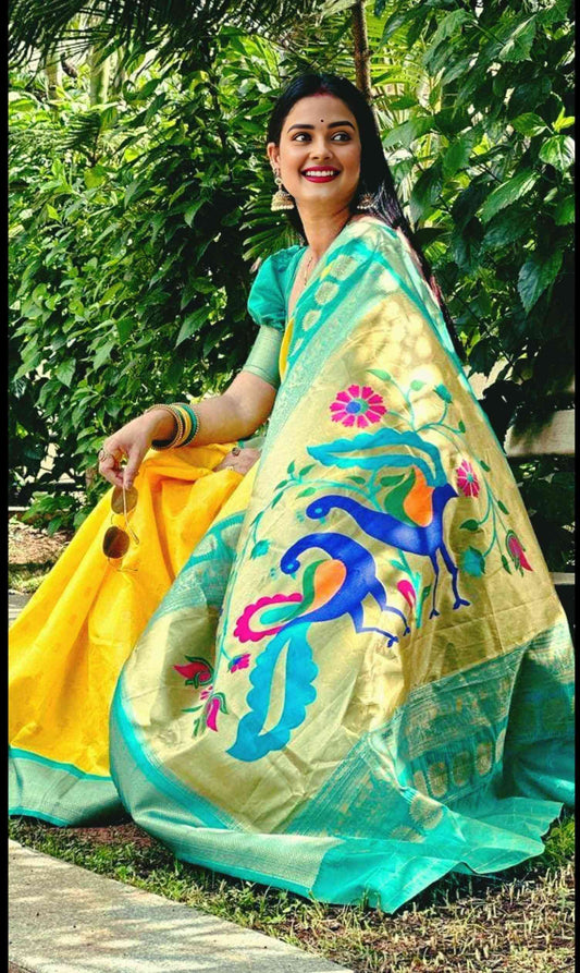 Semi Silk Designer Kadiyal Paithani Saree - Paithanistore