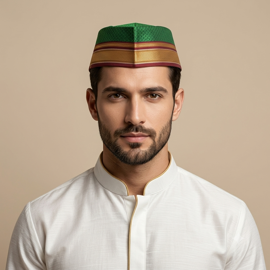 Green Traditional Paithani Cap