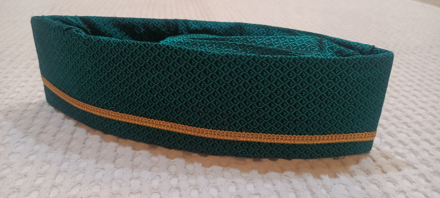 Mustard Yellow Paithani Topi — Side Angle