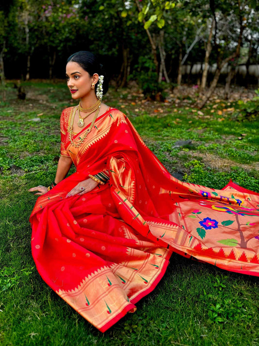 Semi Silk Muniya Border Paithani Saree - Paithanistore