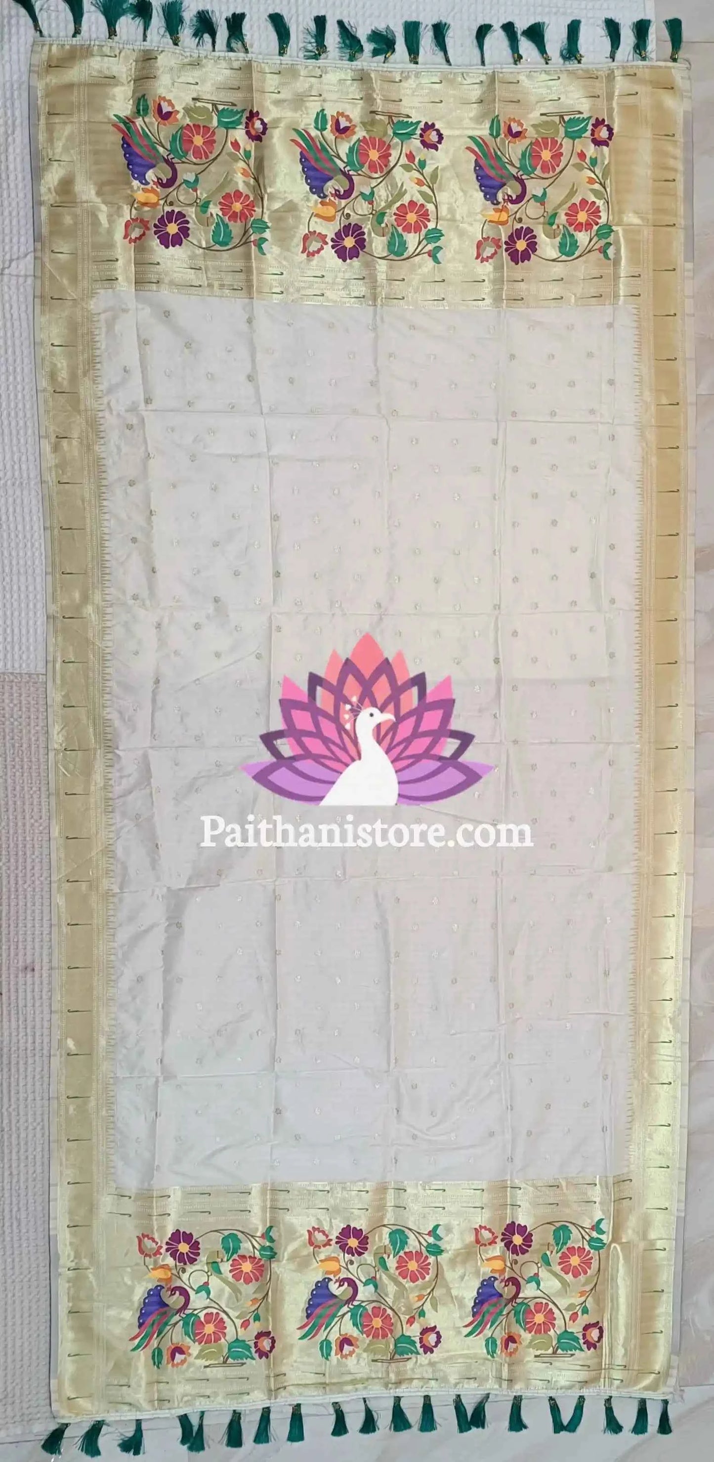 White Muniya Border Paithani Dupatta