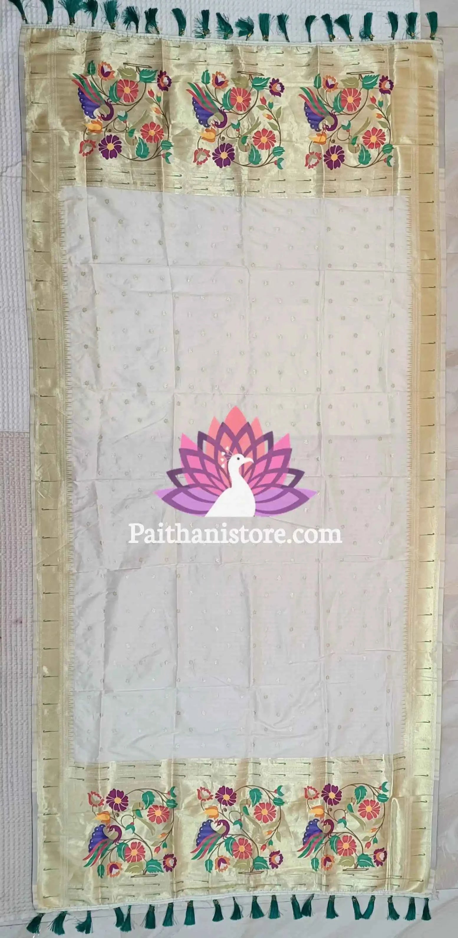 White Muniya Border Paithani Dupatta