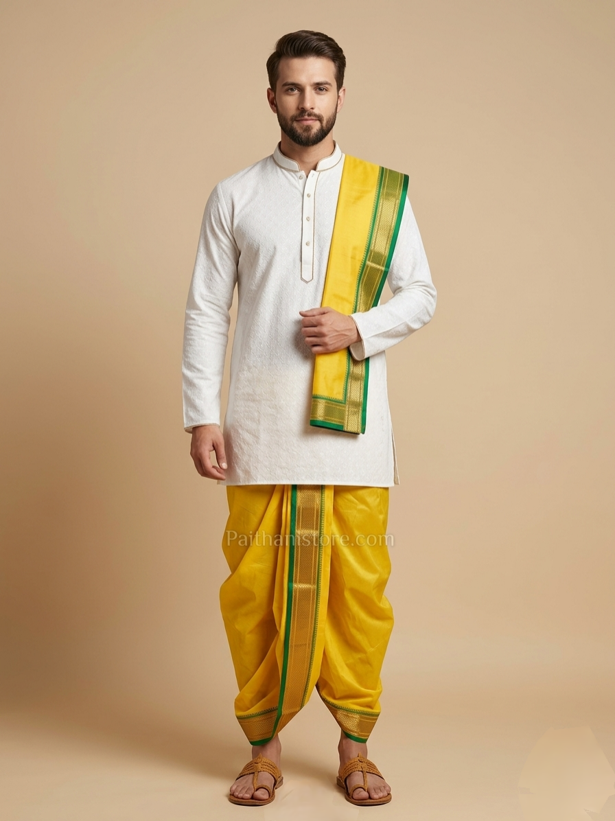 Pooja Yellow Dhoti and Towel For Men