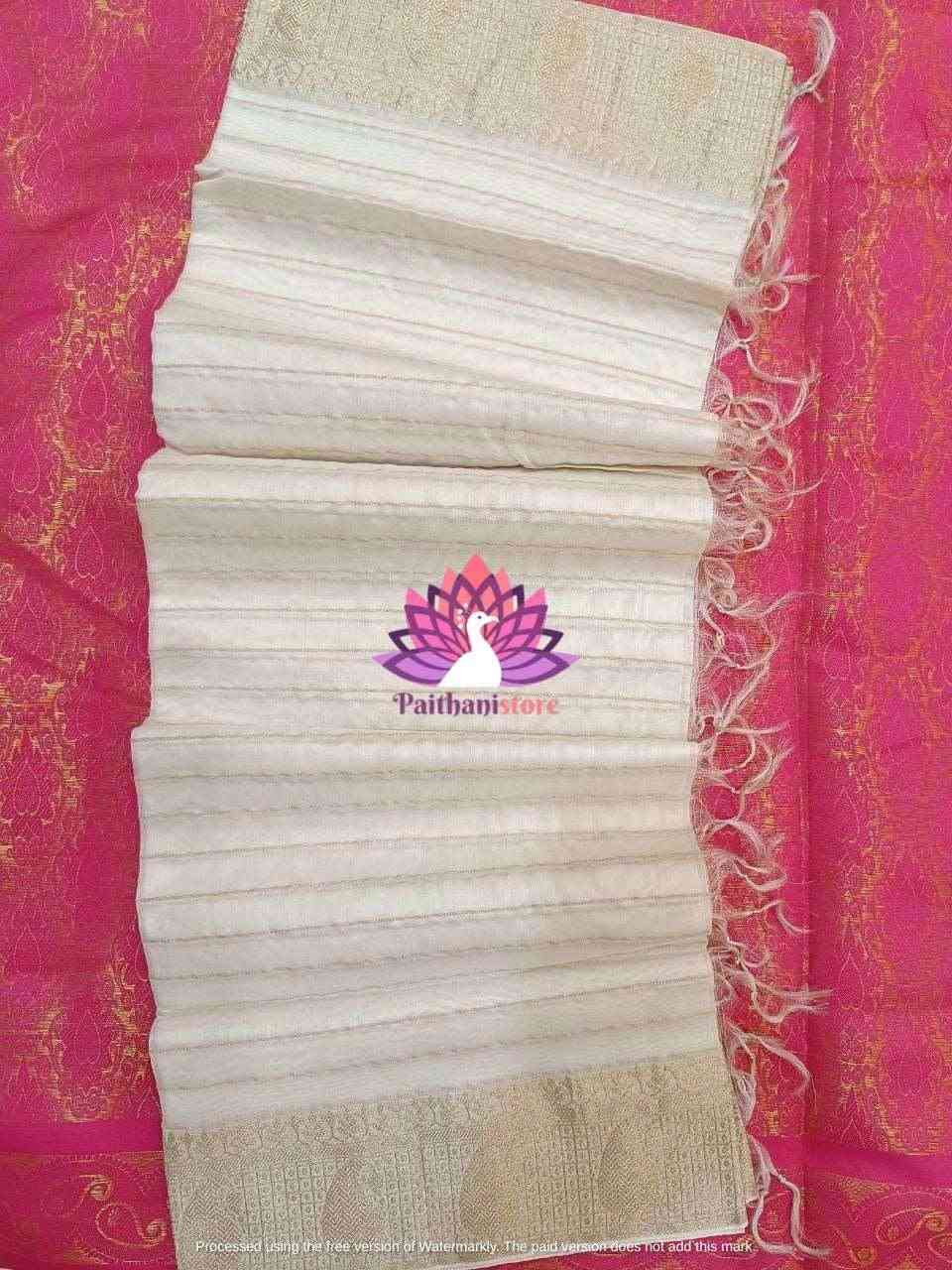 Off-White Paithani Shela for 9 Yard Saree - Paithanistore