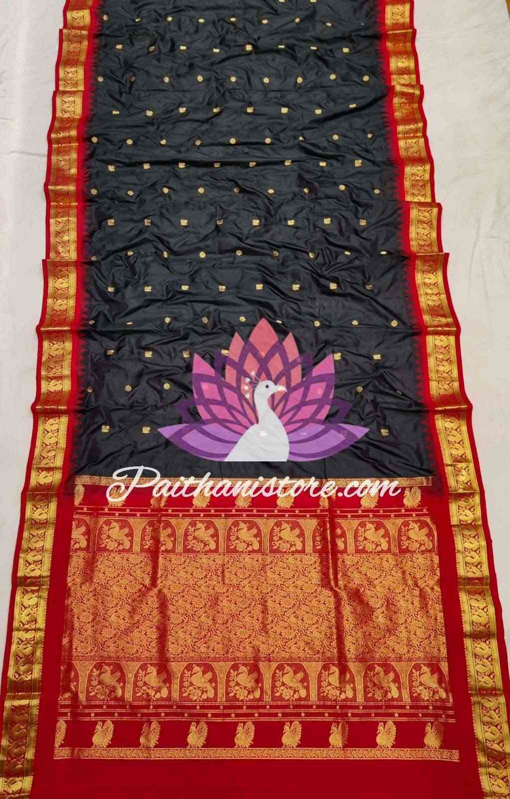 Black Pure Silk Gadwal Paithani - Paithanistore