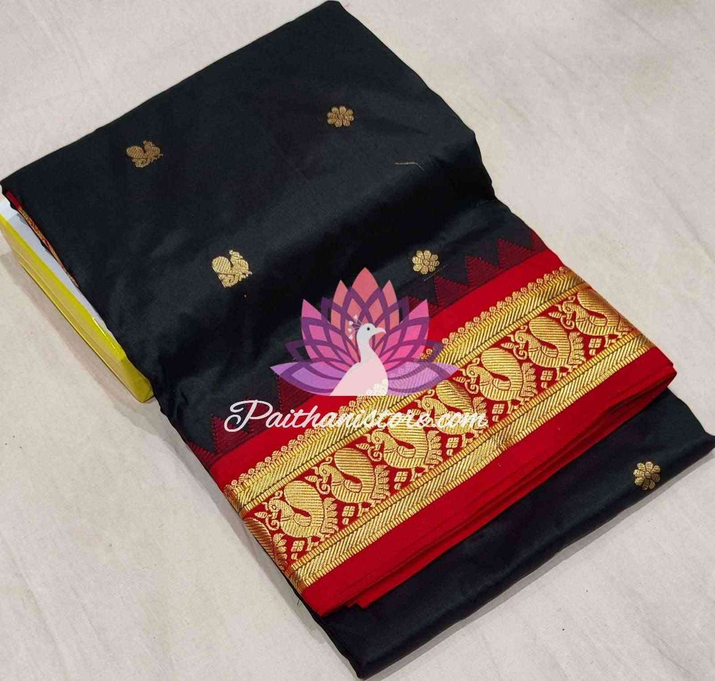 Black Pure Silk Gadwal Paithani - Paithanistore