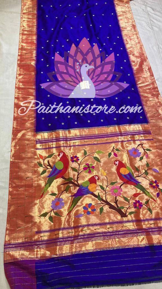 Blue Paithani Silk Handloom Saree with Triple Muniya Border Saree