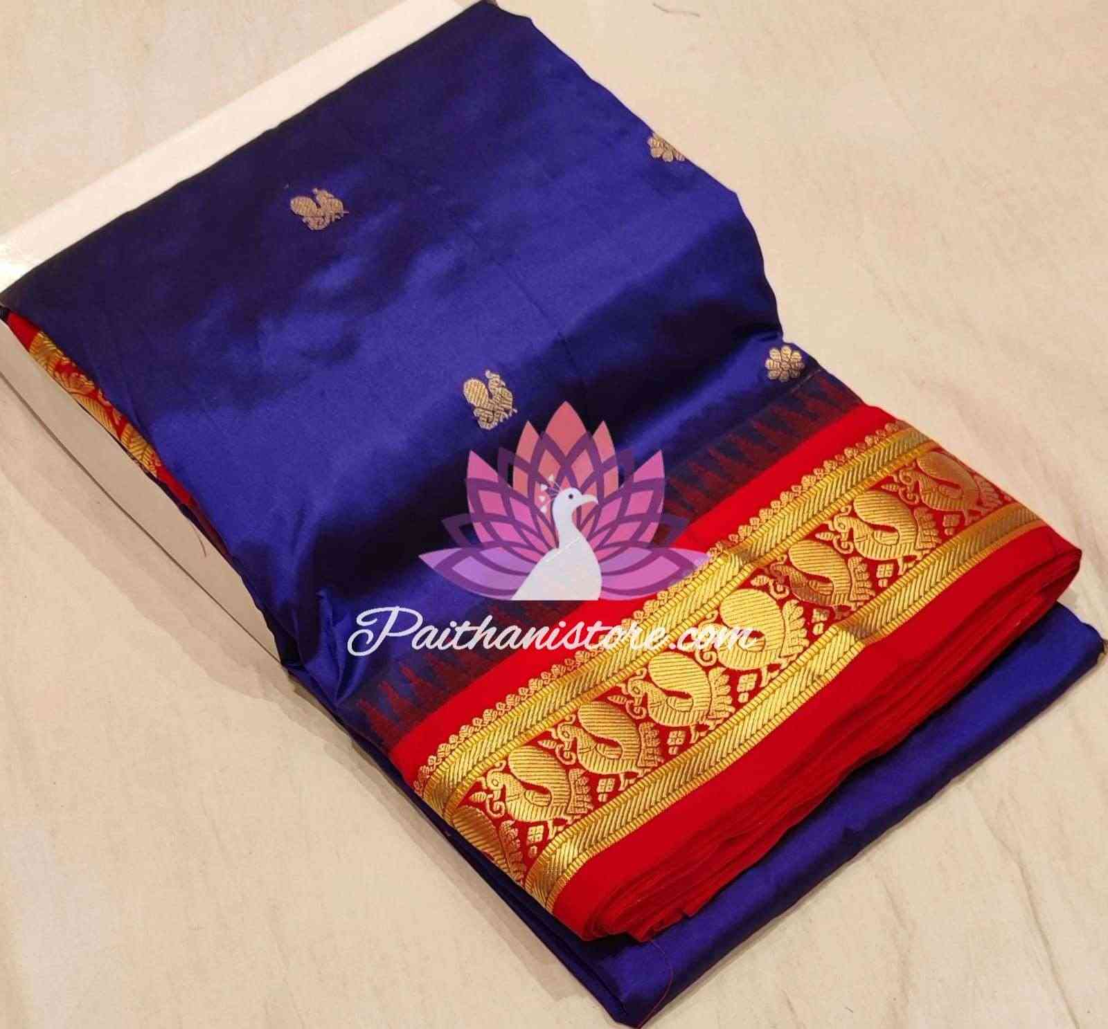 Blue Pure Silk Gadwal Paithani - Paithanistore
