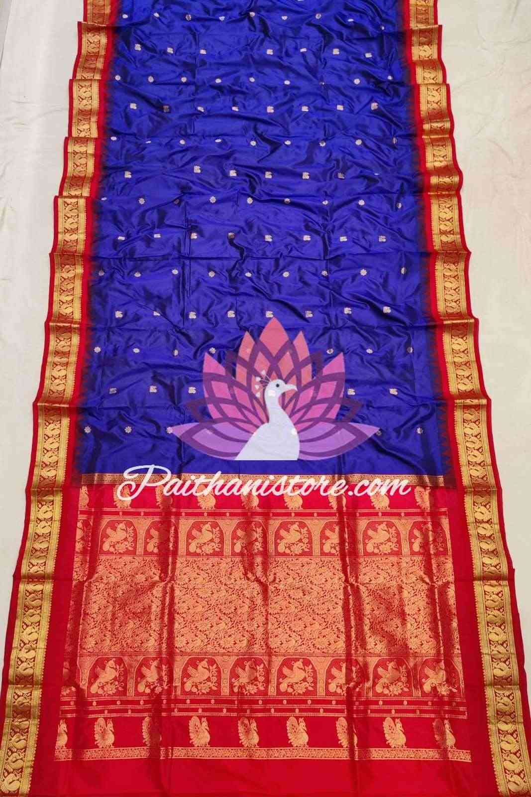 Blue Pure Silk Gadwal Paithani - Paithanistore