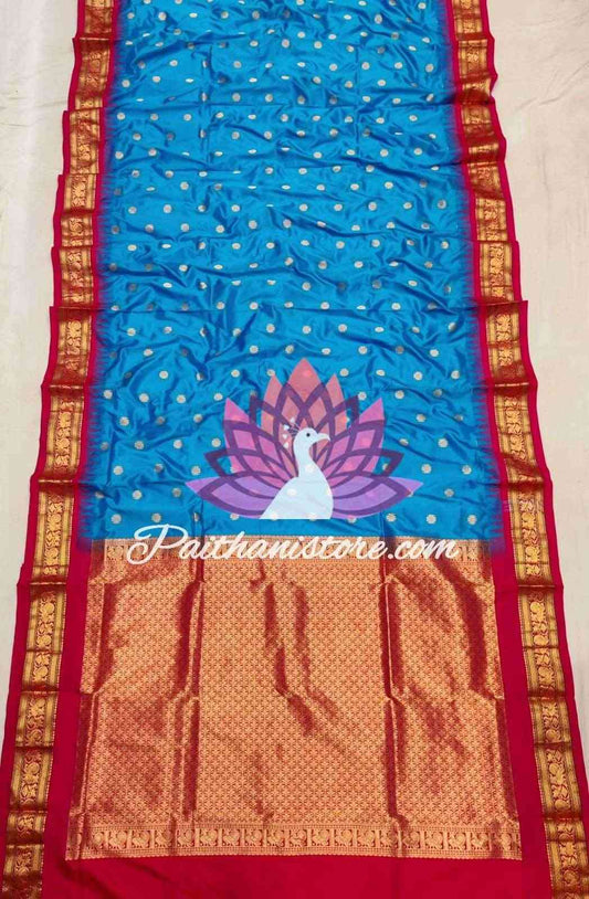 Blue Yeola Paithani Wedding Gadwal Silk Saree - Paithanistore
