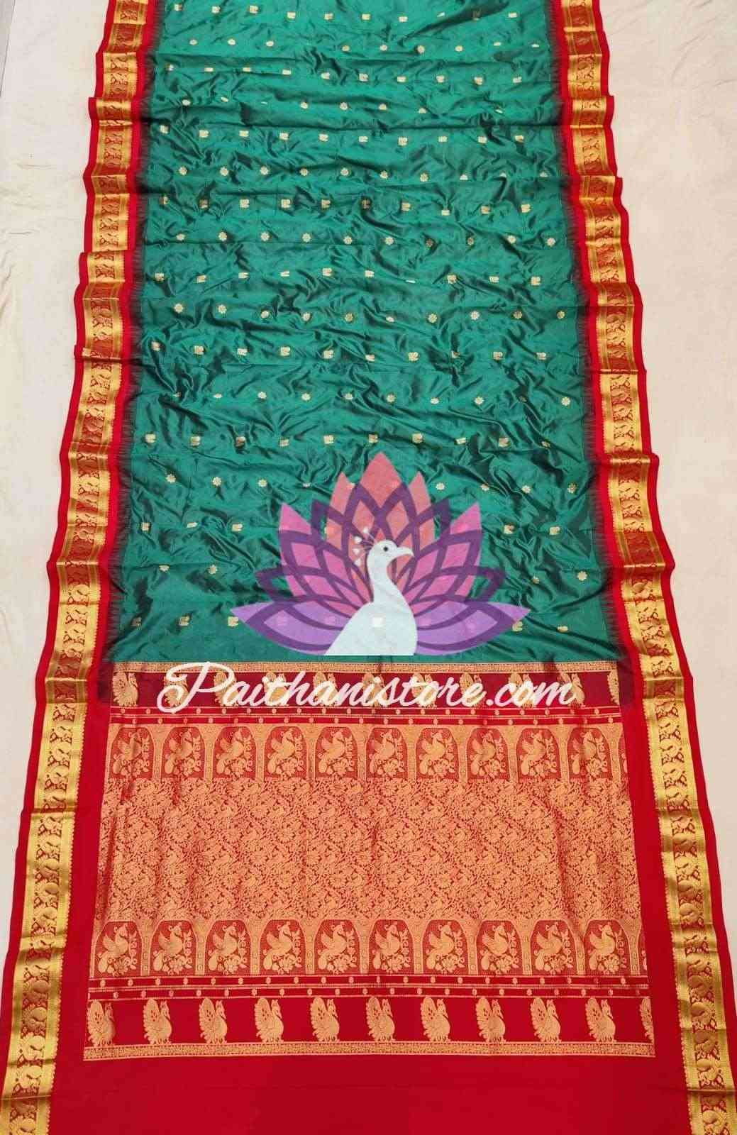 Green Gadwal Paithani Saree - Paithanistore