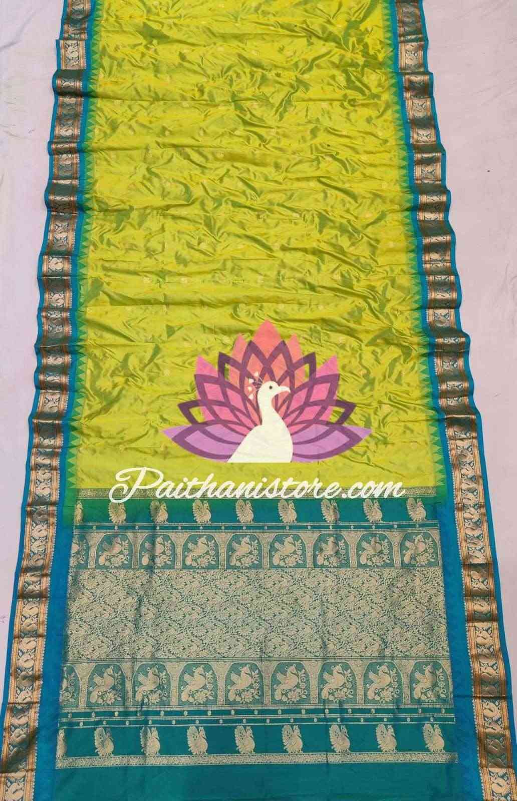 Green Pure Silk Gadwal Paithani - Paithanistore