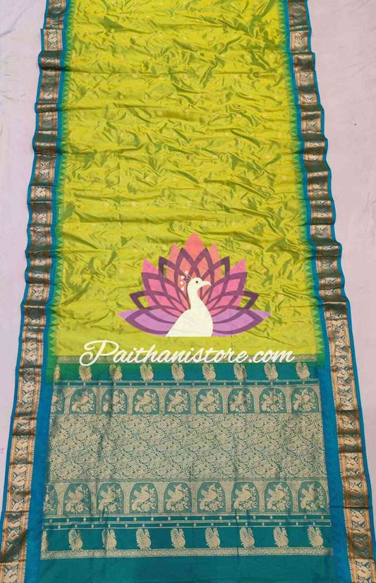 Green Pure Silk Gadwal Paithani - Paithanistore