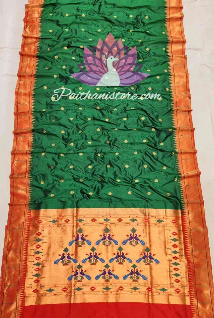 Green Single Muniya Paithani Saree - Paithanistore