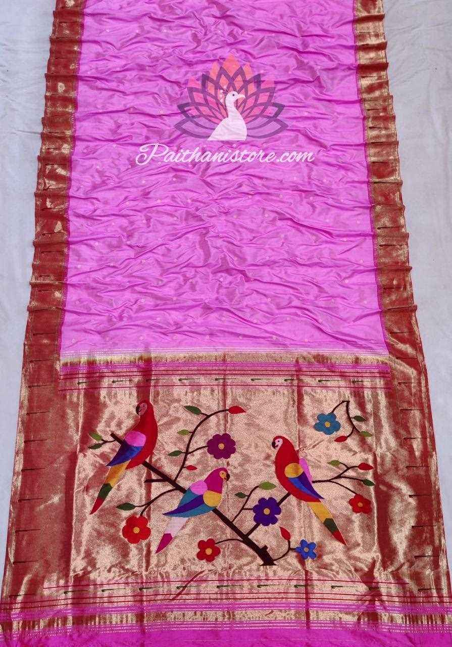 Muniya Paithani Silk Saree - Pure Zari Border