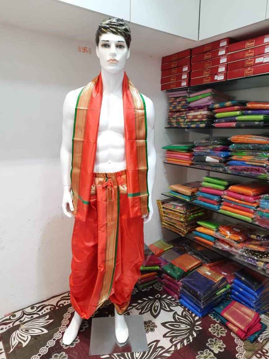 Orange Men's Dhoti For Wedding