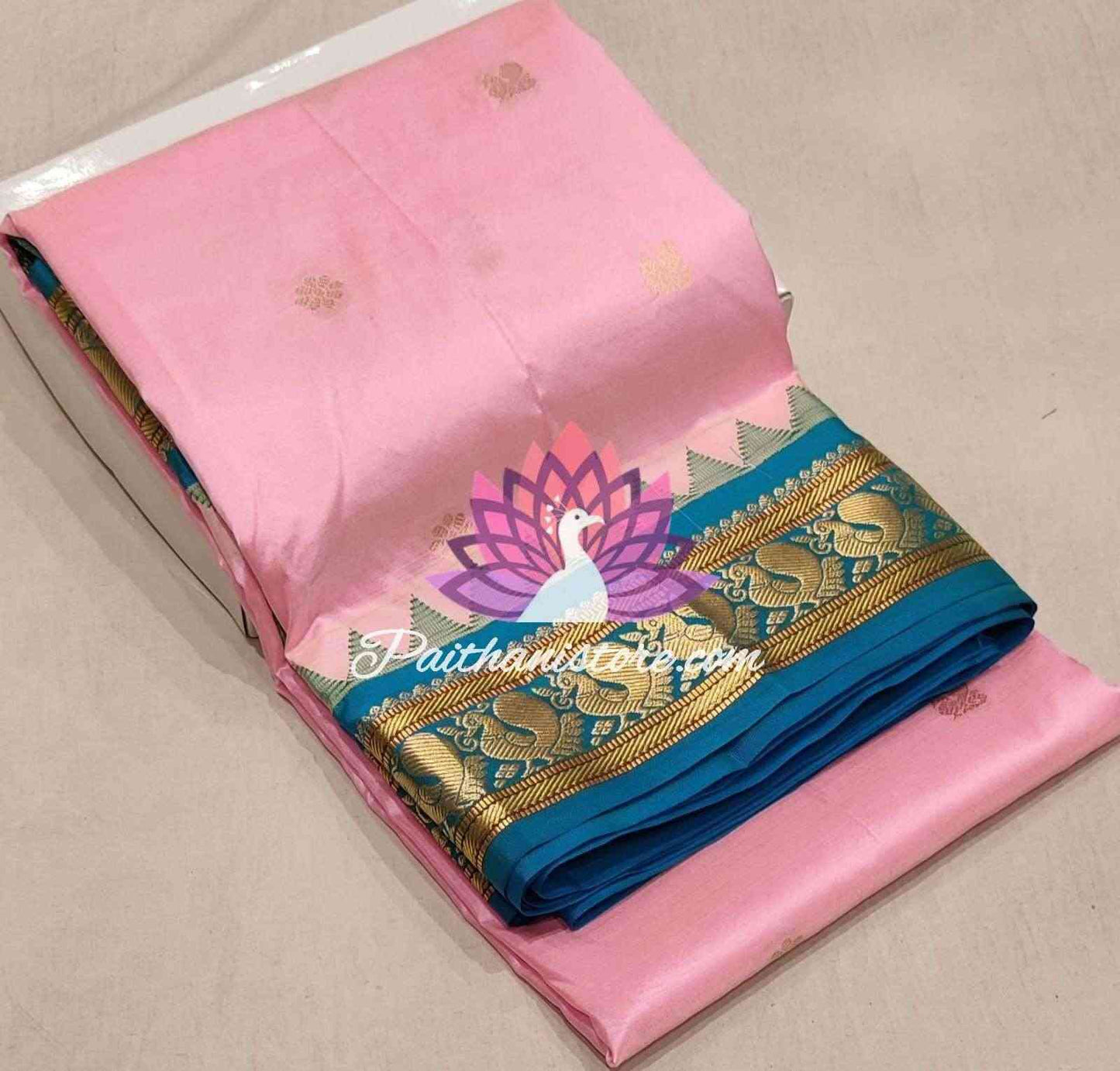 Pastel Pink Color Pure Silk Gadwal Paithani - Paithanistore