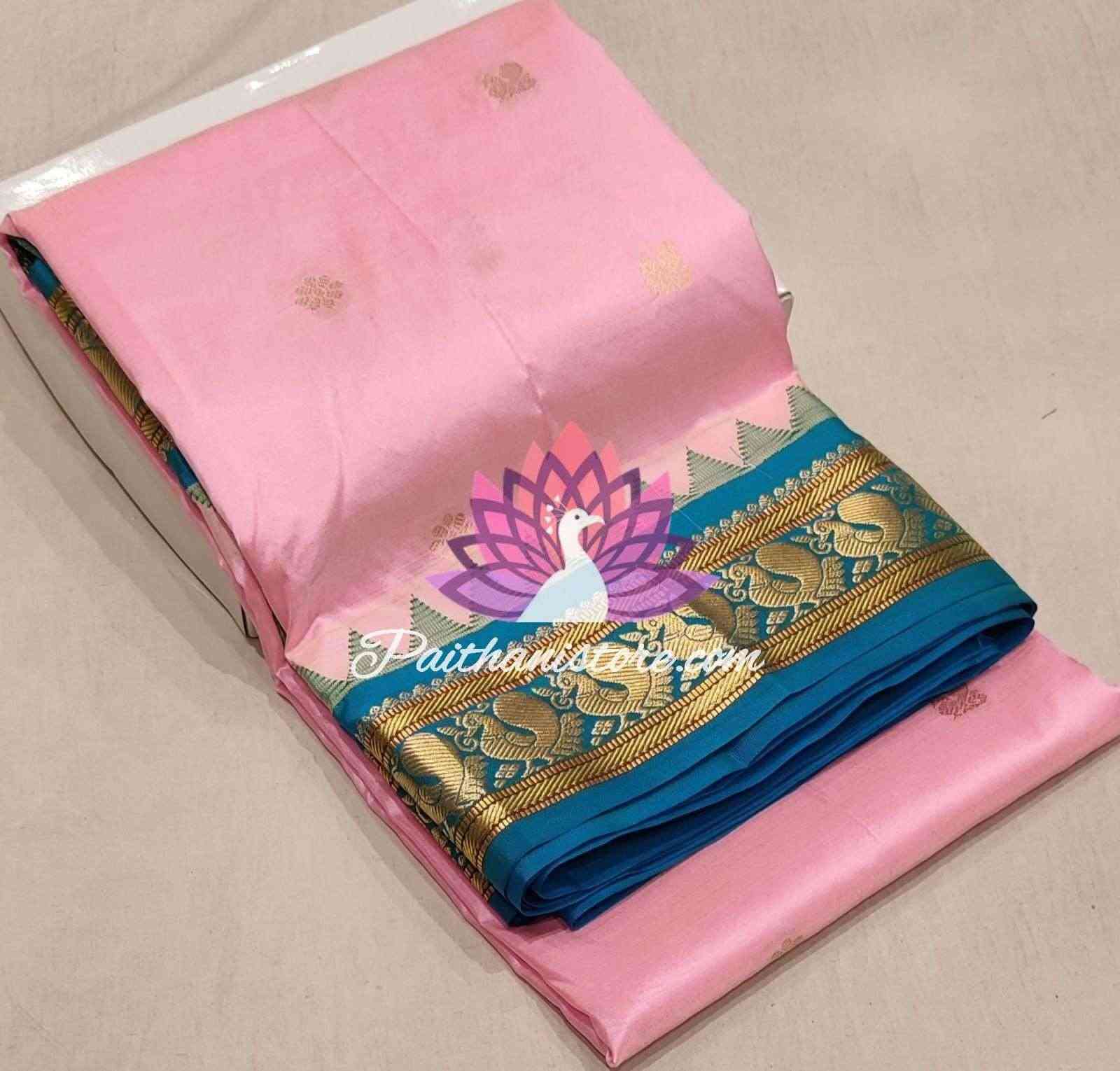 Pastel Pink Color Pure Silk Gadwal Paithani - Paithanistore