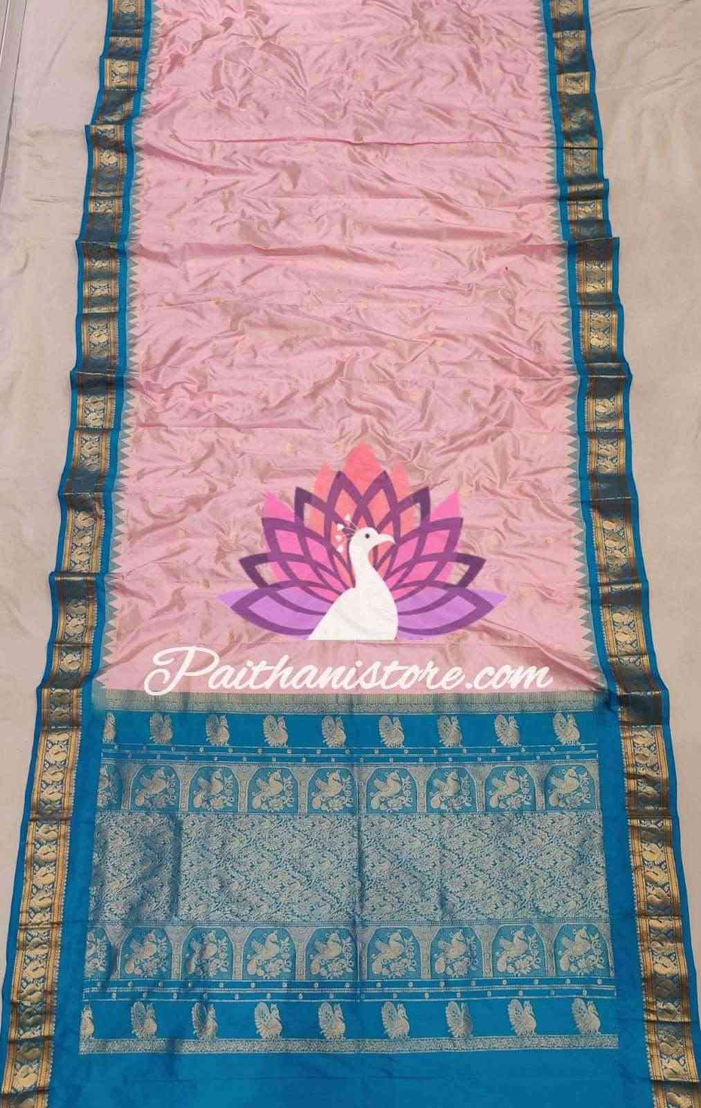 Pastel Pink Color Pure Silk Gadwal Paithani - Paithanistore